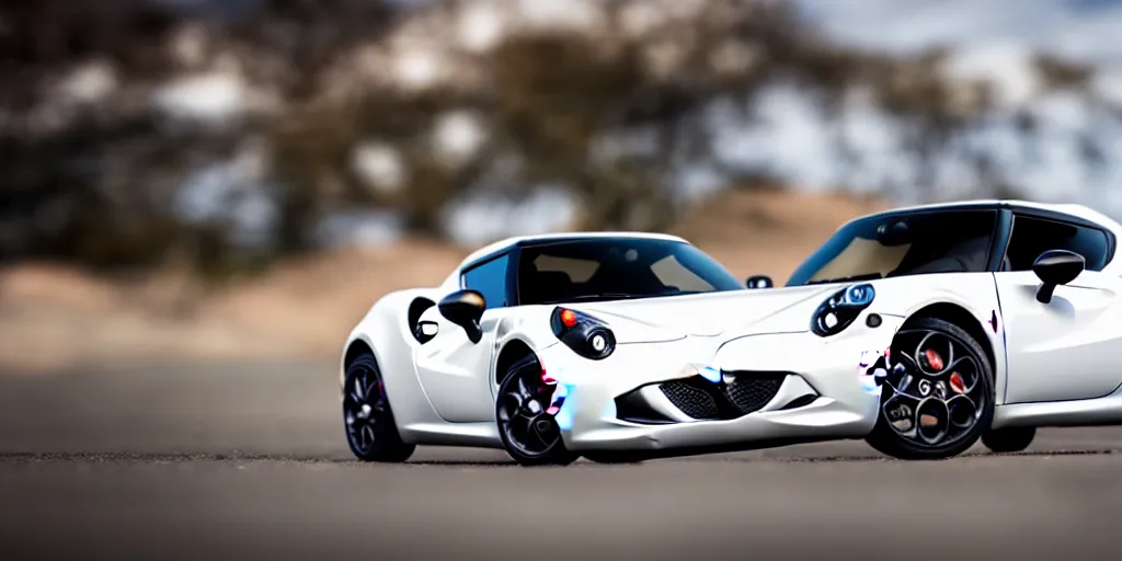 Image similar to Hot Wheels, 2015 Alfa Romeo 4C, cinematic, 8k, depth of field, bokeh.