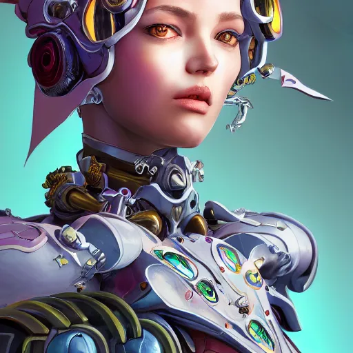 Image similar to studio portrait of lawful good colorful female holy mecha paladin absurdly beautiful, elegant, young sensual graceful woman, ultrafine hyperrealistic detailed face illustration by kim jung gi, irakli nadar, intricate linework, sharp focus, bright colors, matte, octopath traveler, final fantasy, unreal engine highly rendered, global illumination, radiant light, intricate environment