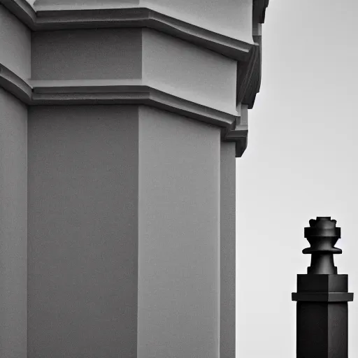 Prompt: a polygonal mesh render of a a chess piece on a pedestal in a vast white room, courtesy of Centre Pompidou, archival pigment print