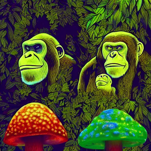 Image similar to stoned ape theory, psilocybin mushrooms, abstract, evolution