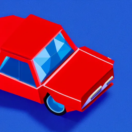 Prompt: beautiful and coherent low poly model of a red futuristic blue car in a white background isometric view