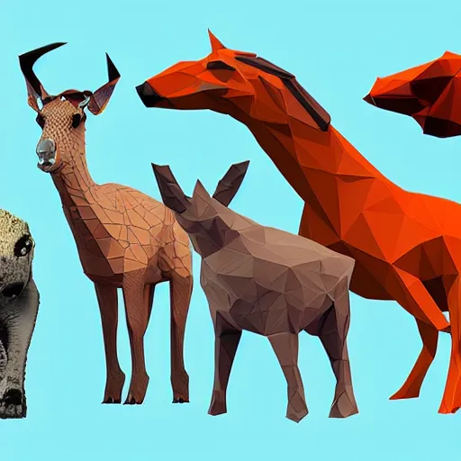 Image similar to low-poly models of various kinds of animals