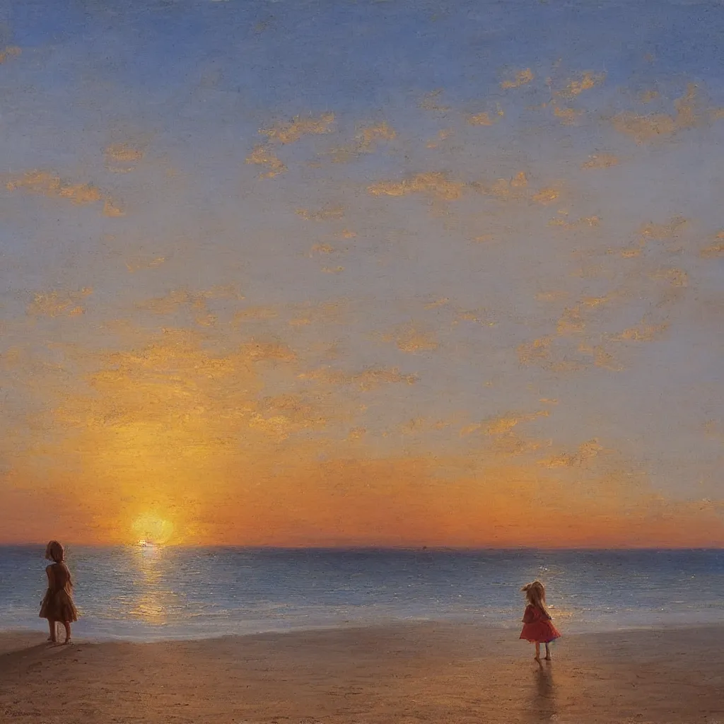 Image similar to a girl on the beach watching a beautiful radiating sunset, Nice France by Claude Lorraine