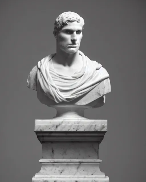 Prompt: a high quality photograph jerma 9 8 5 as a roman marble bust. cinematic lighting.