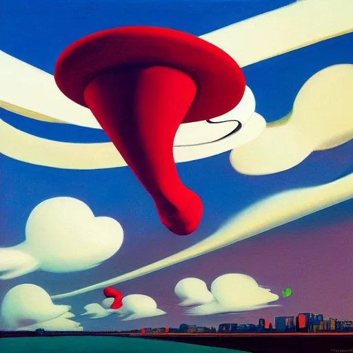 Image similar to Giant socks fly through the air, as a tornado approaches, by Takashi Murakami, Edward Hopper, Bo Bartlett, and Cynthia Sheppard, Artstation