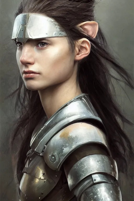 Image similar to a photorealistic painting of an attractive young girl, partially clothed in battle armor, olive skin, long dark hair, beautiful bone structure, symmetrical facial features, perfect eyes, intricate and elegant, digital painting, concept art, illustration, sharp focus, minimal artifacts, from Metal Gear, in the style of Ruan Jia and Mandy Jurgens, by Greg Rutkowski, trending on Artstation, award winning