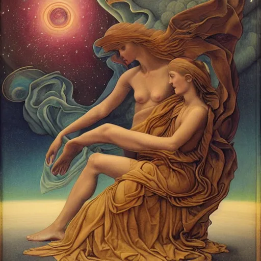 Prompt: Liminal space in outer space by Evelyn De Morgan