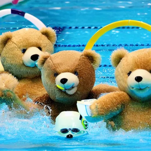 Prompt: teddy bears swimming at the olympics 4 0 0 m butterfly event