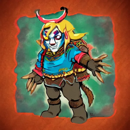 Image similar to A nightmare clown Minotaur, in the style of The Legend of Zelda: Breath of the Wild