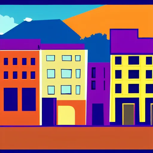 Image similar to a small town, color blocking, vector art, svg