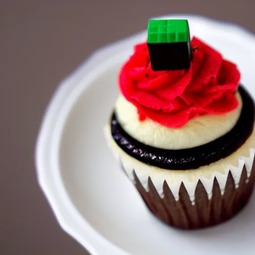 Image similar to cupcake inspired by minecraft, closeup, professional food photography