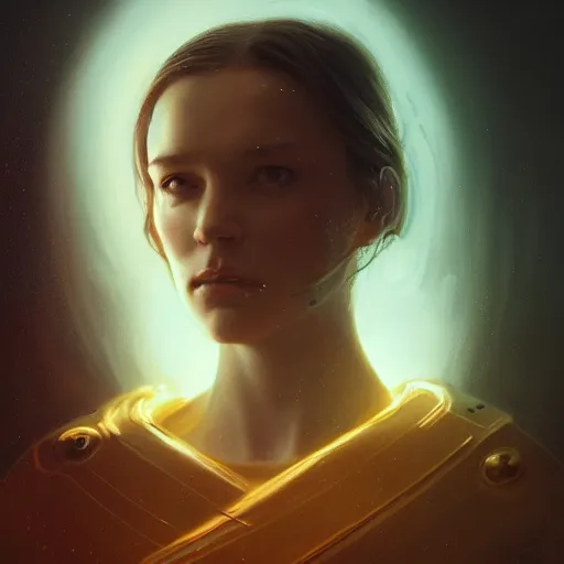 Prompt: Riveting female android portrait, atmospheric lighting, painted, intricate, volumetric lighting, beautiful, golden hour, sharp focus, ultra detailed, by Leesha Hannigan, Ross Tran, Thierry Doizon, Kai Carpenter, Ignacio Fernández Ríos