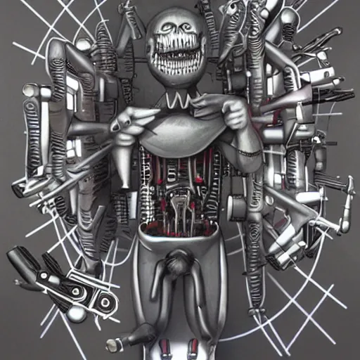 Image similar to a scary multi armed machine artist