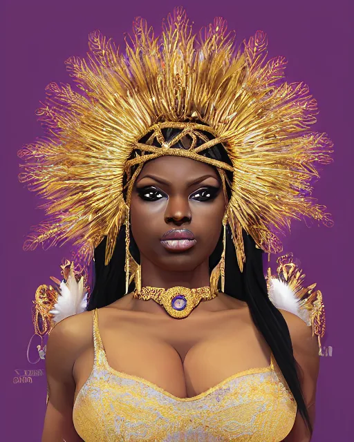 Prompt: portrait of jada fire as a beautiful greek woman +diadem with facemask and feather crest+ long hairs and complex hairdressing+antique greek tunique+symmetric face, symmetric body+gold jewels, collar, earings, rubis, sapphire, topaz,citrite+gods of olympe+ in the style of saint seiya + by Joongwon Jeong and Kei Mieno, artsation, unreal engine render, octane render