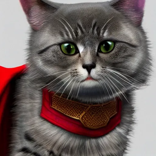 Image similar to A cat in the costume of Thor the Marvel superhero, ultra realistic, 8K, very detailed, concept art,