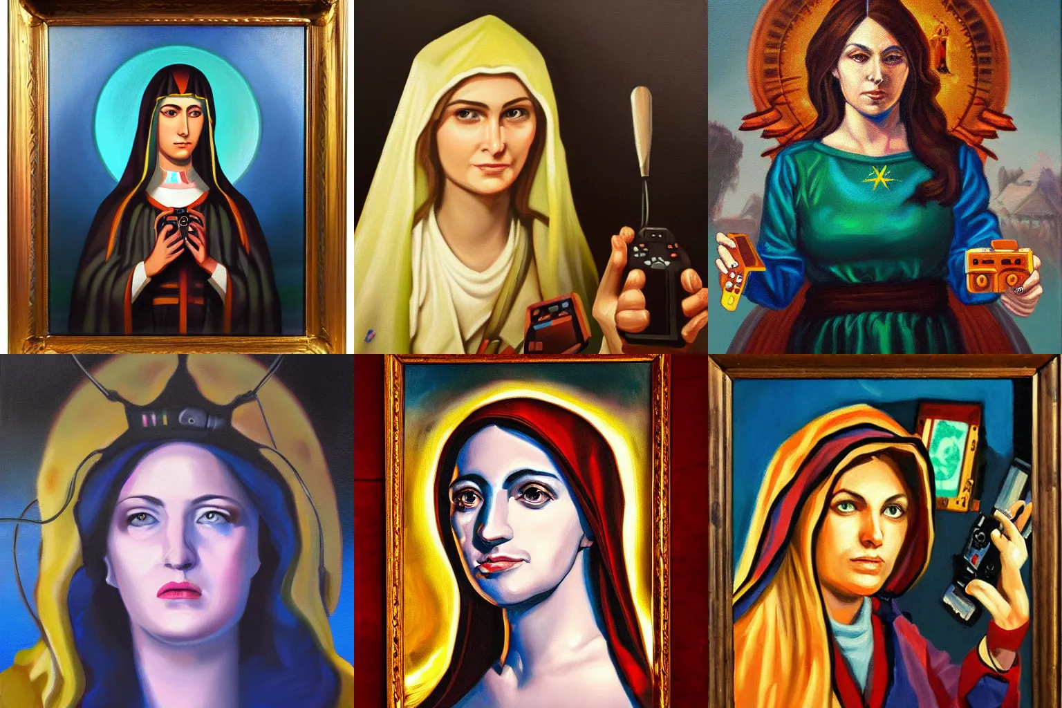 Prompt: portrait oil painting of our Lady of videogames