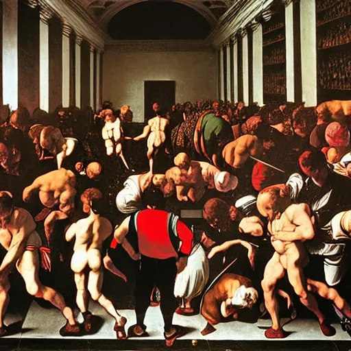 Image similar to where's wally? by caravaggio and martin handford