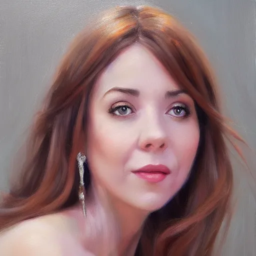 Prompt: lily aldrin, realistic, painting by vladimir volegov, trending on artstation, realistic, photorealistic, real