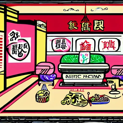 Prompt: chinese surgery operating table, in the style of daniel johnston and outsider art, 8k, line brush, overlaid with traditional chinese neon adverts