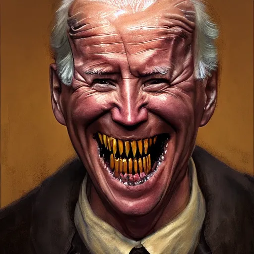 Image similar to a portrait of joe biden, flesh eating worms, macabre, horror saw teeth, horror rotten teeth, peeling face skin, by donato giancola and greg rutkowski and wayne barlow and zdzisław beksinski, realistic face, visible face, digital art, artstation, symmetry