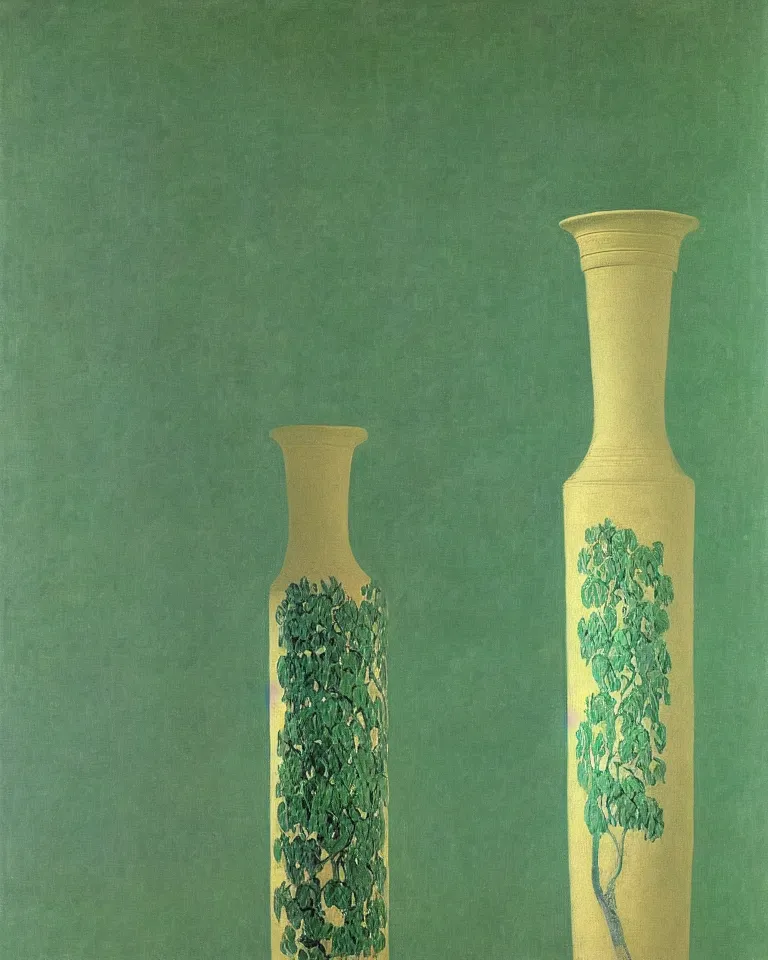 Image similar to achingly beautiful print of intricately painted ancient greek lekythos on a green pastel background by rene magritte, monet, and turner.