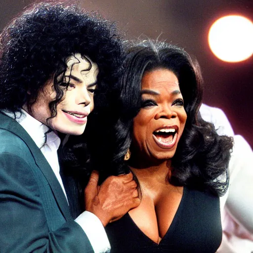 Image similar to michael jackson and oprah screaming at each other in the oprah show