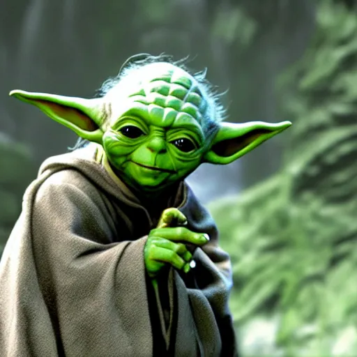 Prompt: Yoda in Lord of the Rings, highly detailed, high quality, HD, 4k, 8k, Canon 300mm, professional photographer, 40mp, lifelike, top-rated, award winning, realistic, sharp, no blur, edited, corrected, trending