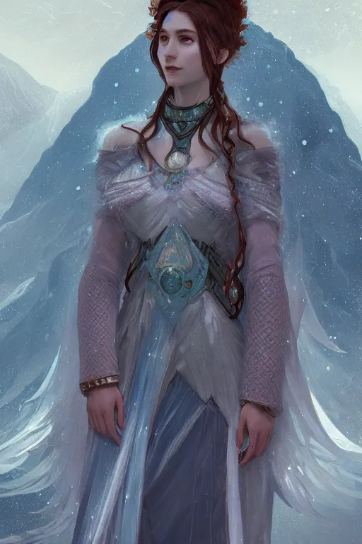 Prompt: ice priestess of the sacral moon full body portrait highly detailed, digital painting, artstation, concept art, smooth and sharp focus, illustration, art by tian zi and wlop and alphonse mucha