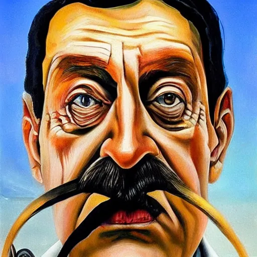 Prompt: A portrait of a la casa de papel character, oil painting by Salvador Dali