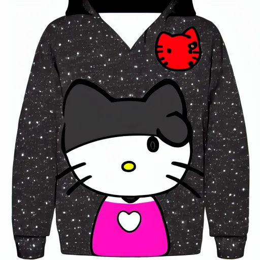 Prompt: Portrait of black Hello Kitty in hoodie, 8k, trending on ArtStation, hyperdetalied,