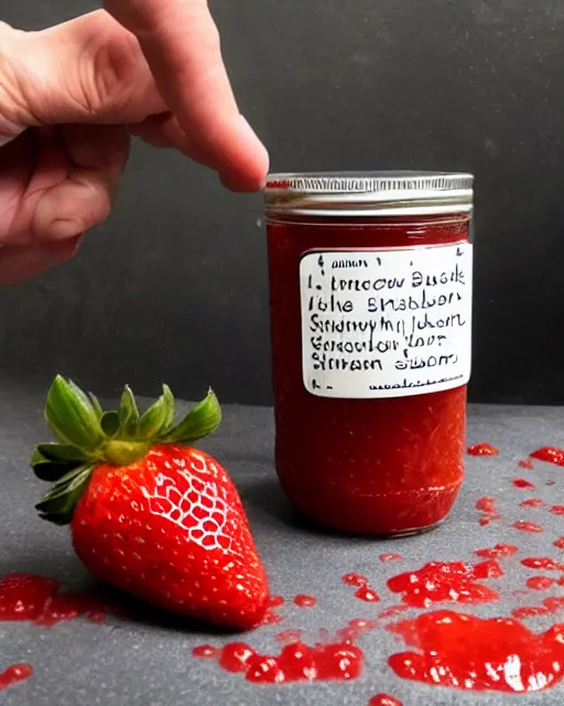 Image similar to elon musk!!! sinking!!! into jar of strawberry jam