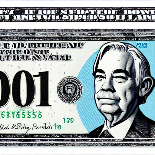 Image similar to Jay Powell printing dollars out of thin air, satire, caricature