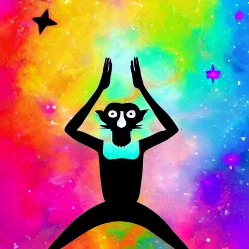 Prompt: abstract Lemur in inspiring yoga pose, breathtaking cosmic colors and stars, abstract digital art artstation