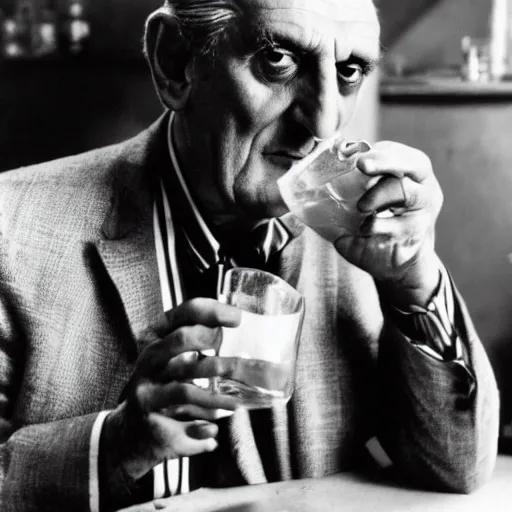 Image similar to photograph of lino ventura drinking gin and tonic, 4 k