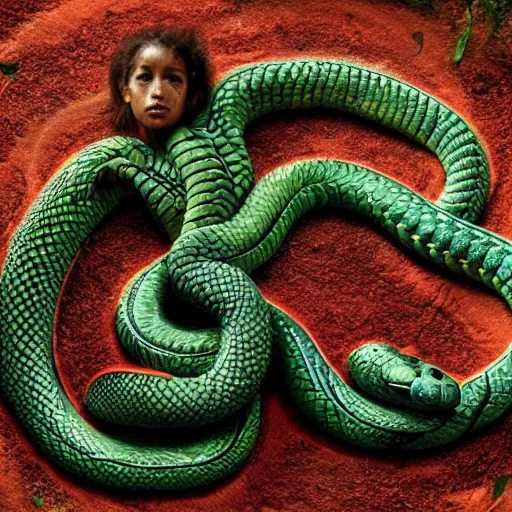Prompt: human snake hybrid, bold natural colors, national geographic photography, masterpiece, full shot
