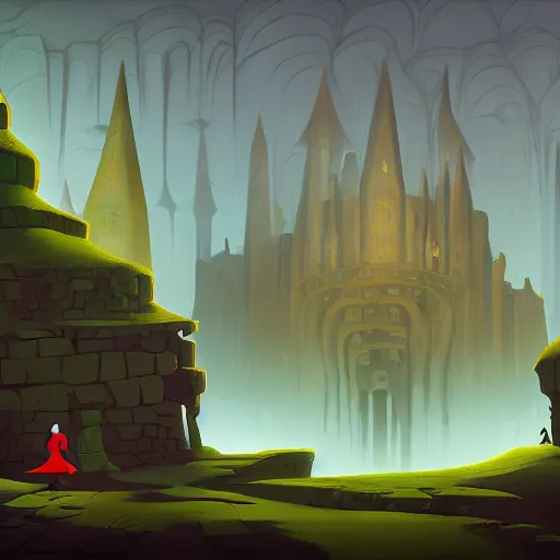 Image similar to dungeons, animated film, stylised, illustration,, fantasy art, 2 d game art, by eyvind earle, scott wills, genndy tartakovski, roman shipunov, etienne hebinger, atey ghailan, cgsociety, cynical realism