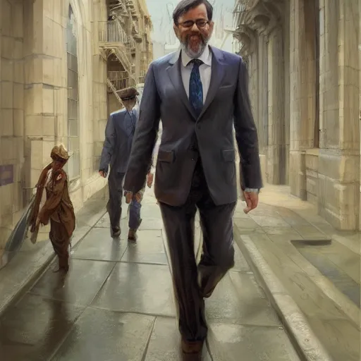 Prompt: mariano rajoy walking, digital painting, artstation, concept art, donato giancola, joseph christian leyendecker, wlop, boris vallejo, breathtaking, 8 k resolution, extremely detailed, beautiful, establishing shot, artistic, hyperrealistic, octane render, cinematic lighting, dramatic lighting, masterpiece, light brazen, extremely detailed and beautiful face