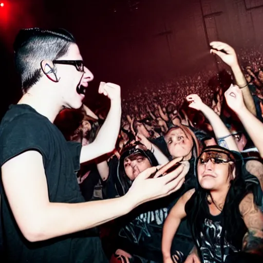 Prompt: Skrillex at a death metal concert