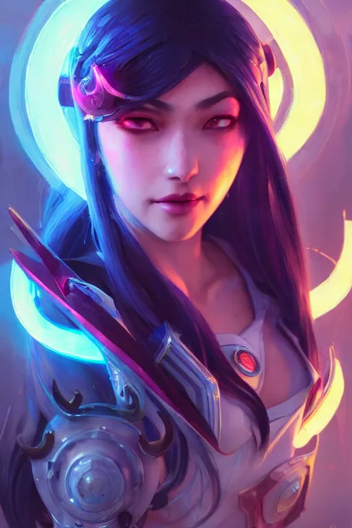 Image similar to irelia from league of legends, cyberpunk futuristic neon. flying blades in air, decorated with traditional japanese ornaments by ismail inceoglu dragan bibin hans thoma greg rutkowski alexandros pyromallis nekro rene maritte illustrated, perfect face, fine details, realistic shaded, fine - face, pretty face, masterpiece