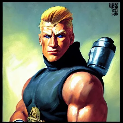 Image similar to greg manchess portrait painting of partially armored guile from street fighter as overwatch character, medium shot, asymmetrical, profile picture, organic painting, sunny day, matte painting, bold shapes, hard edges, street art, trending on artstation, by huang guangjian and gil elvgren and gerald brom