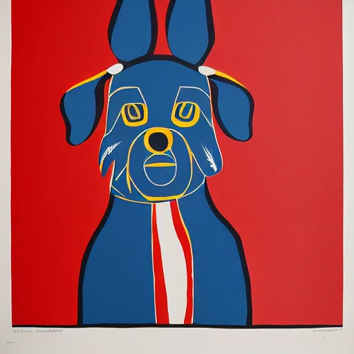 Image similar to tlingit haida lithographic, havanese dog, abstract, simple colors, lithograph print by nathan jackson and tristan - wolf reg davidson clifton guthrie maynard johnny jr.