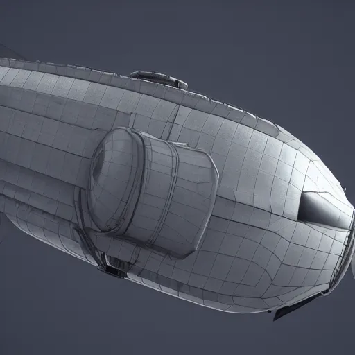 Image similar to retrofuturistic armored blimp, 3 d render, octane, ray tracing, ultra high resolution, ultra detailed, photorealistic, 8 k