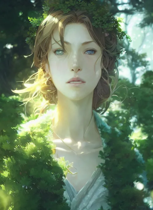 Image similar to a portrait of the emerald herald in the garden, beautiful face, intricate, tone mapped, ambient lighting, highly detailed, digital painting, concept art, sharp focus, by makoto shinkai and akihiko yoshida and hidari and wlop