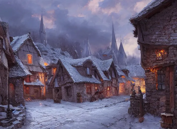 Image similar to bleak medieval town by vladimir volegov and alexander averin and peder mørk mønsted and adrian smith and raphael lacoste