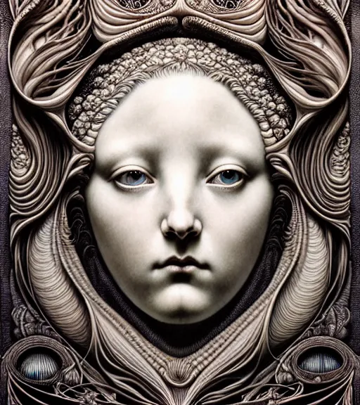 Prompt: detailed realistic beautiful porcelain moon goddess face portrait by jean delville, gustave dore, iris van herpen and marco mazzoni, art forms of nature by ernst haeckel, art nouveau, symbolist, visionary, gothic, neo - gothic, pre - raphaelite, fractal lace, intricate alien botanicals, ai biodiversity, surreality, hyperdetailed ultrasharp octane render