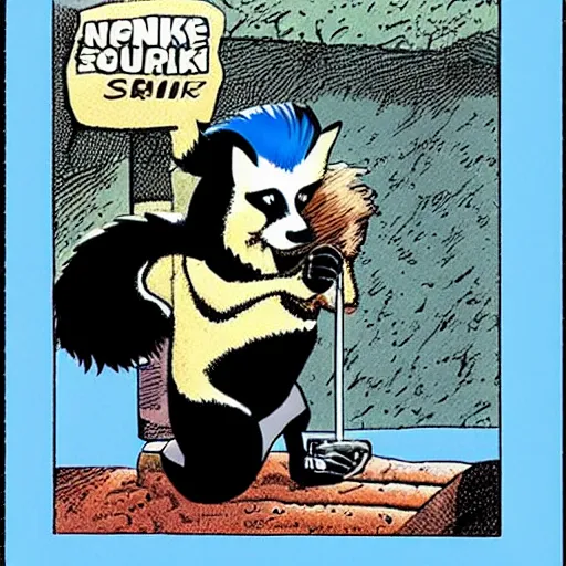 Image similar to a skunk that is blue by richard corben style