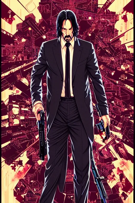 Image similar to poster of john wick, in anime style, by yoichi hatakenaka, masamune shirow, josan gonzales and dan mumford, ayami kojima, takato yamamoto, barclay shaw, karol bak, yukito kishiro