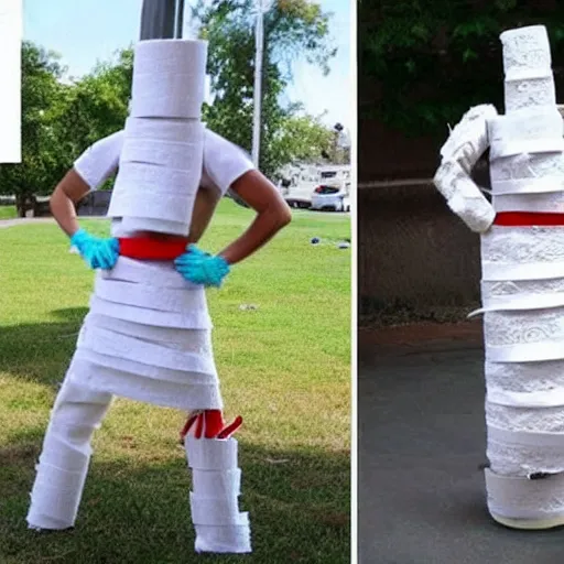 Image similar to creative costume made with toilet paper