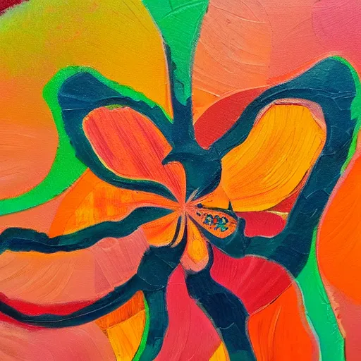 Prompt: abstract oil painting of flower made out of organic shapes merging