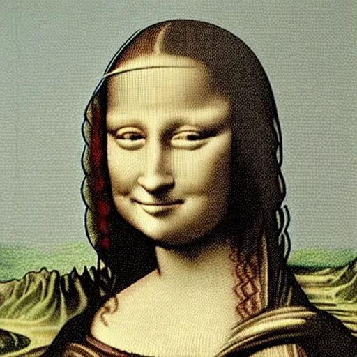 Prompt: the mona lisa made of spit, brown crayon, and green ooze.